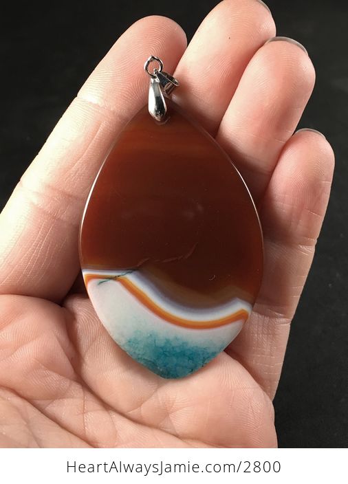 Red and Brown White and Blue Druzy Agate Stone Pendant Necklace - #yVwKJPwMBZE-2
