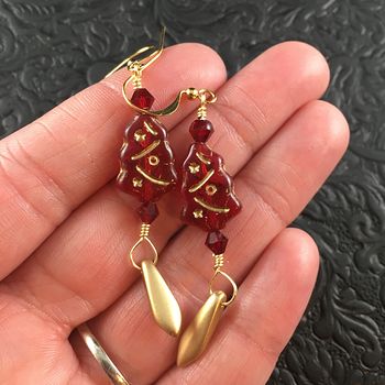 Red and Gold Christmas Tree Earrings #ga8grCf0Kw4