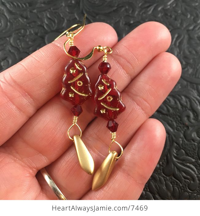 Red and Gold Christmas Tree Earrings - #ga8grCf0Kw4-1