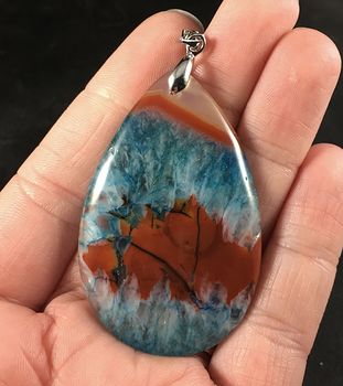 Red and Orange and Blue Druzy Stone Pendant #MX64rt55GrM