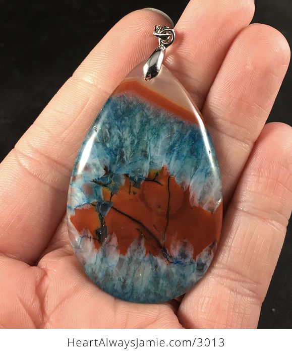 Red and Orange and Blue Druzy Stone Pendant - #MX64rt55GrM-1