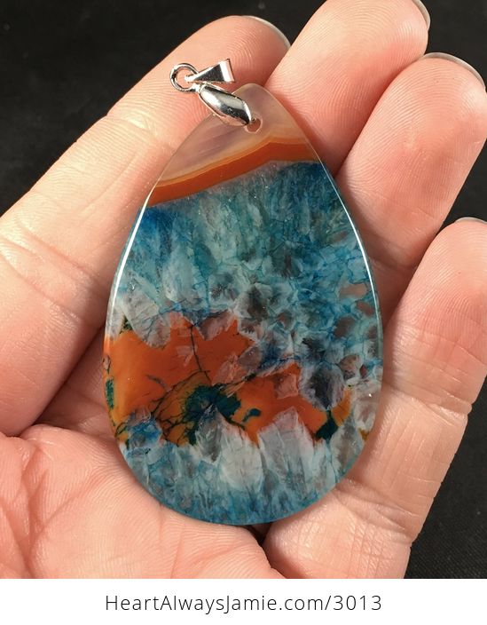 Red and Orange and Blue Druzy Stone Pendant Necklace - #MX64rt55GrM-2