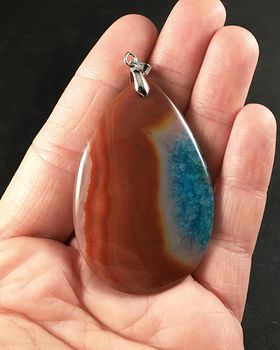 Red and Orange and Brown and Blue Druzy Agate Stone Pendant #9aBFfBTebXA