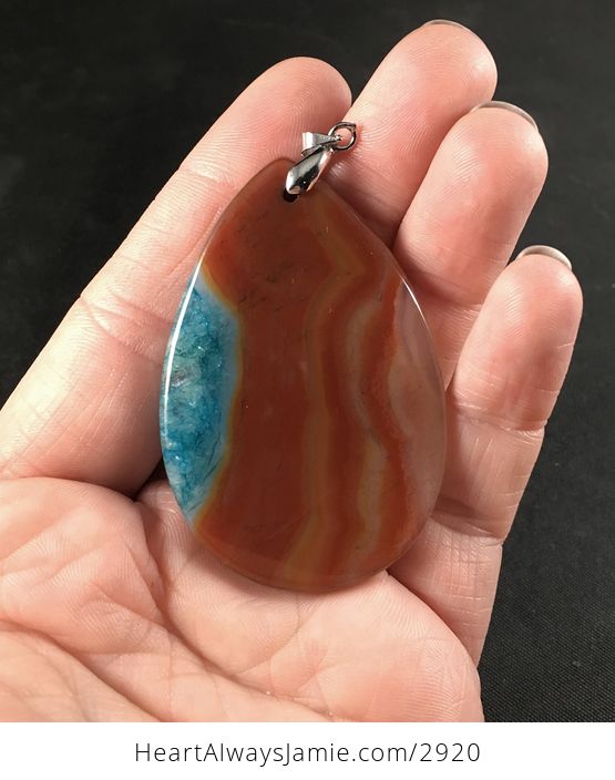 Red and Orange and Brown and Blue Druzy Agate Stone Pendant Necklace - #9aBFfBTebXA-2