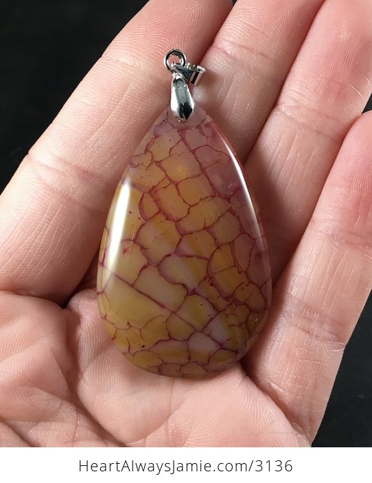 Red and Orange Dragon Veins Agate Stone Pendant - #5dW3ps4JsuE-1