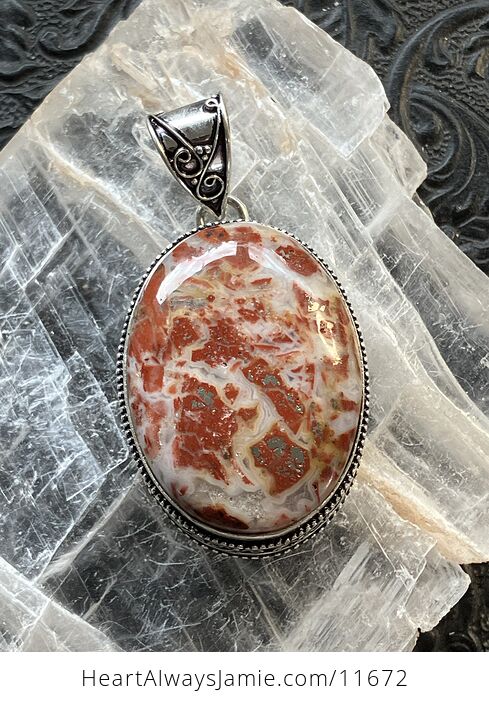 Red and White Brecciated Jasper with Pyrite Stone Jewelry Crystal Pendant - #L63wR91TZ9c-7