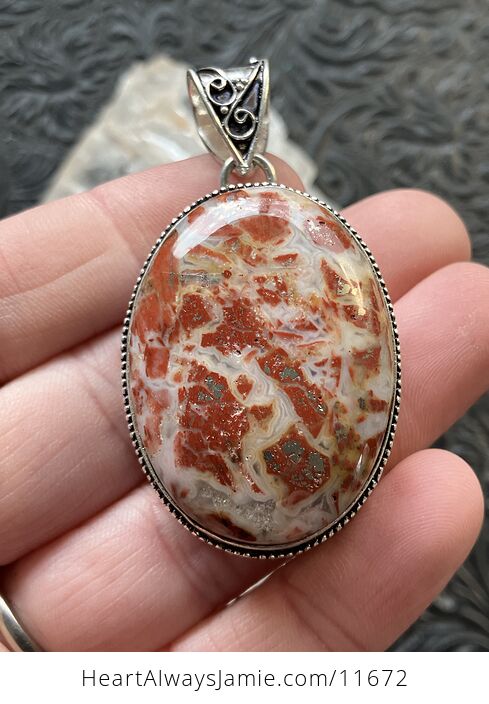 Red and White Brecciated Jasper with Pyrite Stone Jewelry Crystal Pendant - #L63wR91TZ9c-1