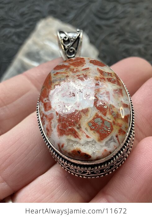 Red and White Brecciated Jasper with Pyrite Stone Jewelry Crystal Pendant - #L63wR91TZ9c-2