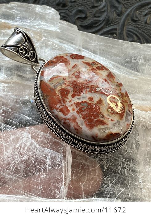 Red and White Brecciated Jasper with Pyrite Stone Jewelry Crystal Pendant - #L63wR91TZ9c-8