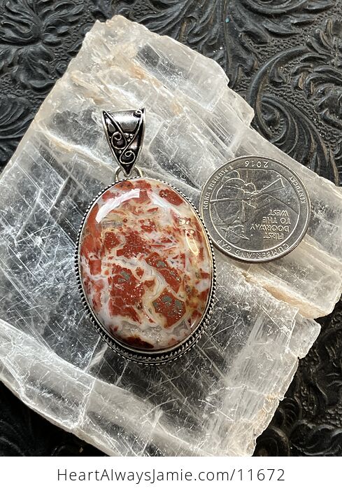 Red and White Brecciated Jasper with Pyrite Stone Jewelry Crystal Pendant - #L63wR91TZ9c-6