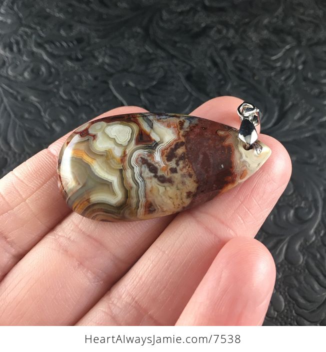 Red Beige and Orange Mexican Crazy Lace Agate Stone Jewelry Pendant - #ucoNnUtHnvM-3