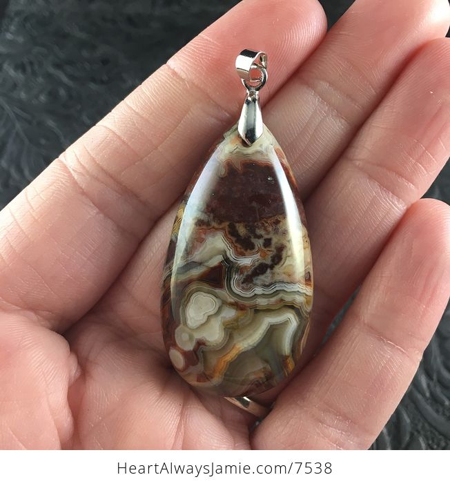 Red Beige and Orange Mexican Crazy Lace Agate Stone Jewelry Pendant - #ucoNnUtHnvM-1