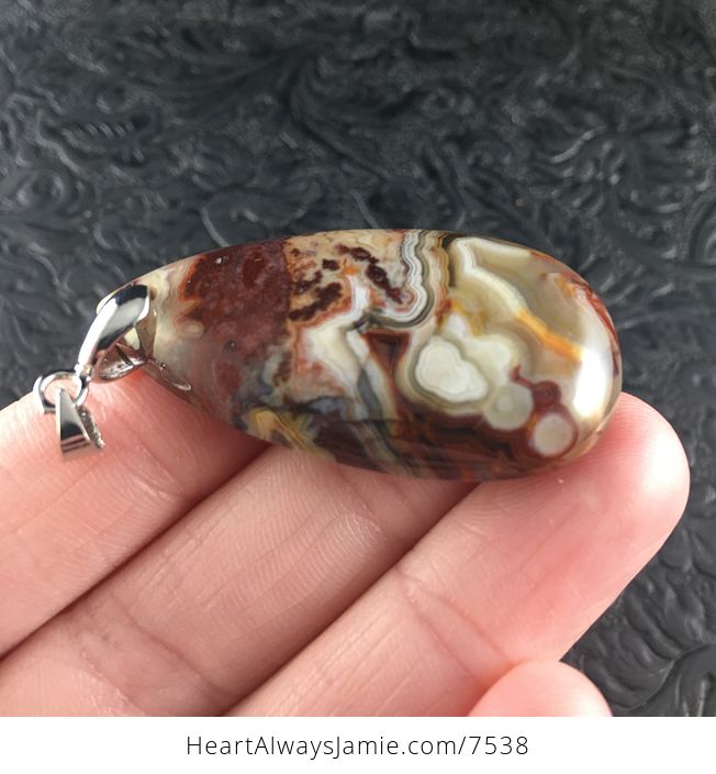 Red Beige and Orange Mexican Crazy Lace Agate Stone Jewelry Pendant - #ucoNnUtHnvM-4