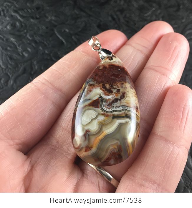 Red Beige and Orange Mexican Crazy Lace Agate Stone Jewelry Pendant - #ucoNnUtHnvM-2