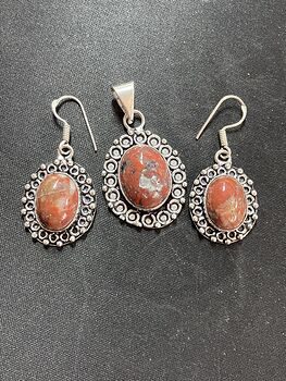 Red Brecciated Jasper Stone Crystal Earrings and Pendant Jewelry Set #TrClQNqUWOU