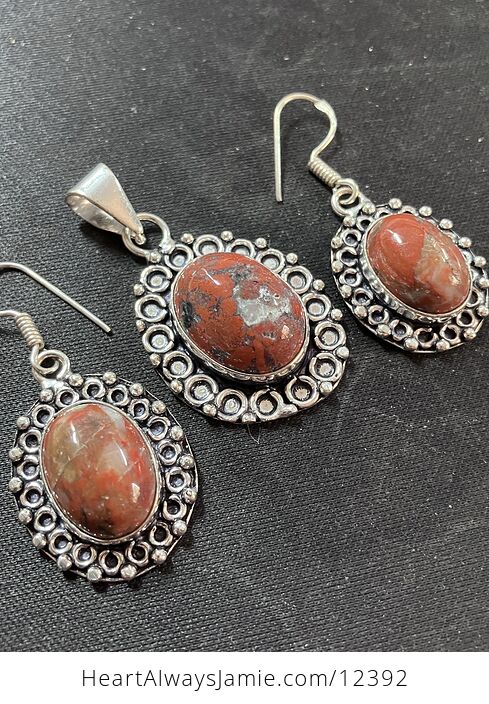 Red Brecciated Jasper Stone Crystal Earrings and Pendant Jewelry Set - #TrClQNqUWOU-2