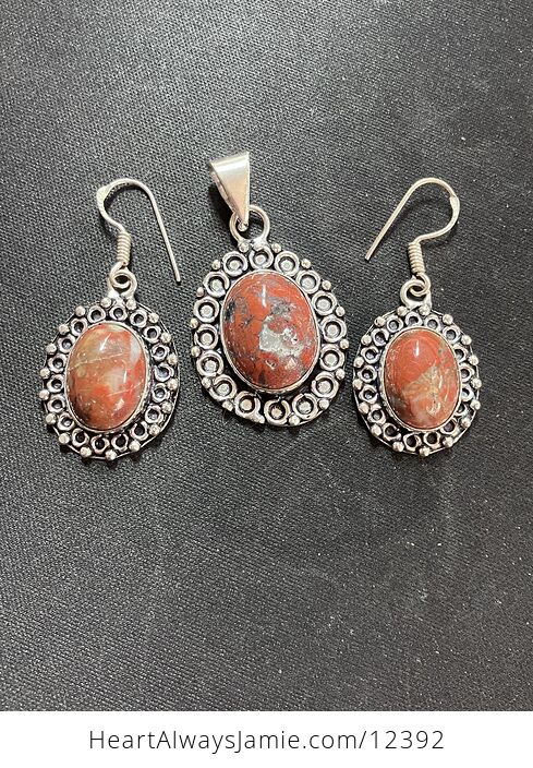 Red Brecciated Jasper Stone Crystal Earrings and Pendant Jewelry Set - #TrClQNqUWOU-1