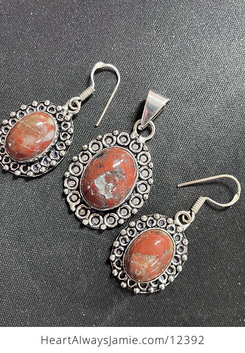 Red Brecciated Jasper Stone Crystal Earrings and Pendant Jewelry Set - #TrClQNqUWOU-3