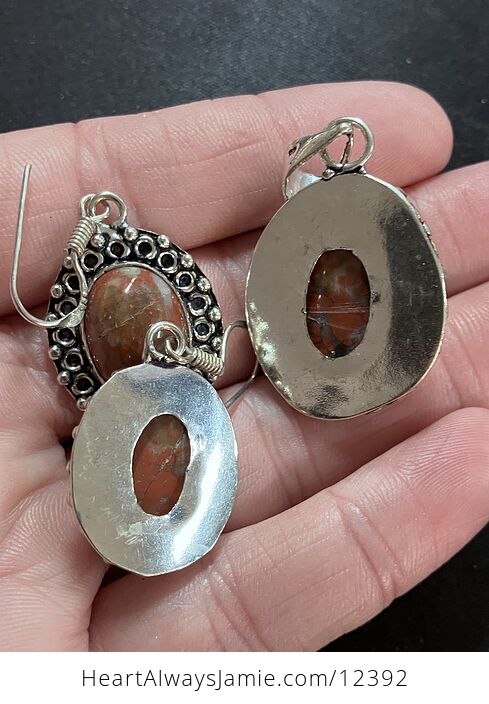 Red Brecciated Jasper Stone Crystal Earrings and Pendant Jewelry Set - #TrClQNqUWOU-6