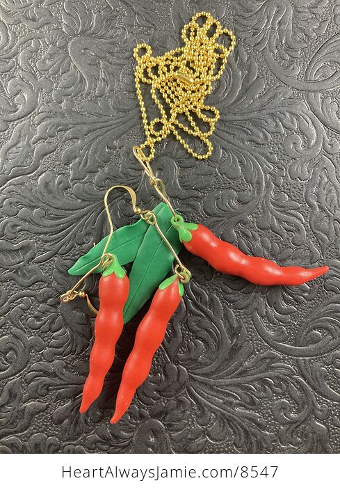 Red Chile Peppers Earrings and Necklace Jewelry Set - #zypZNwxWgWI-1