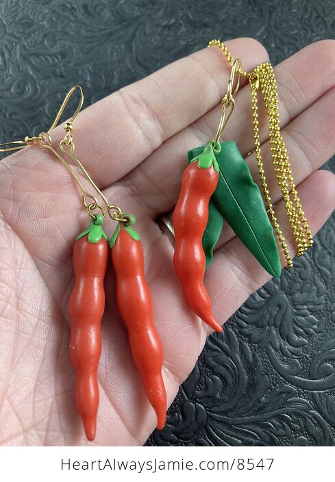 Red Chile Peppers Earrings and Necklace Jewelry Set - #zypZNwxWgWI-2