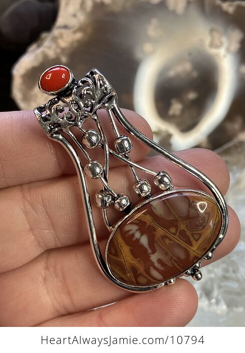 Red Coral and Noreena Jasper Gemstone Jewelry Crystal Fidget Pendant - #g5Zu8iN1JdI-3