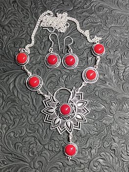 Red Coral Boho Styled Mandala Stone Crystal Jewelry Set #Dr4xKhZYfGM