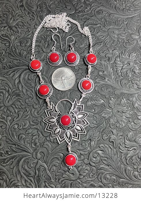 Red Coral Boho Styled Mandala Stone Crystal Jewelry Set - #Dr4xKhZYfGM-2