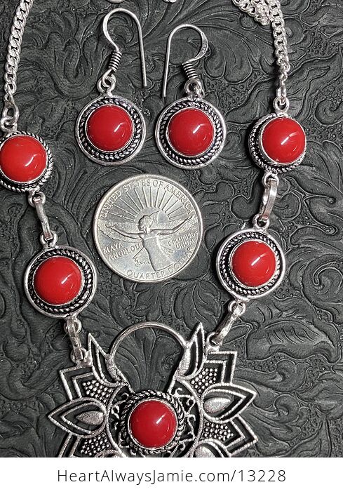 Red Coral Boho Styled Mandala Stone Crystal Jewelry Set - #Dr4xKhZYfGM-4