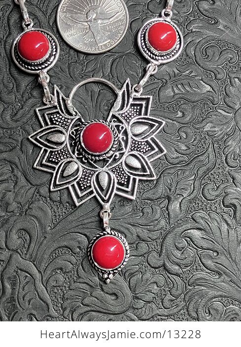 Red Coral Boho Styled Mandala Stone Crystal Jewelry Set - #Dr4xKhZYfGM-3