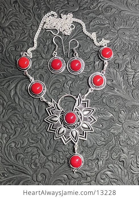 Red Coral Boho Styled Mandala Stone Crystal Jewelry Set - #Dr4xKhZYfGM-1