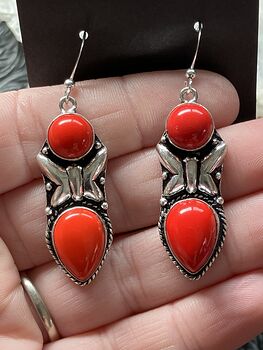 Red Coral Butterfly Crystal Stone Jewelry Earrings #HL52LY3V0TI