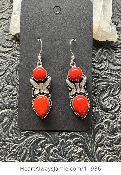 Red Coral Butterfly Crystal Stone Jewelry Earrings - #HL52LY3V0TI-4