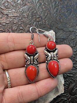 Red Coral Crystal Stone Jewelry Earrings with Butterflies #WL9O2aSM2Ko