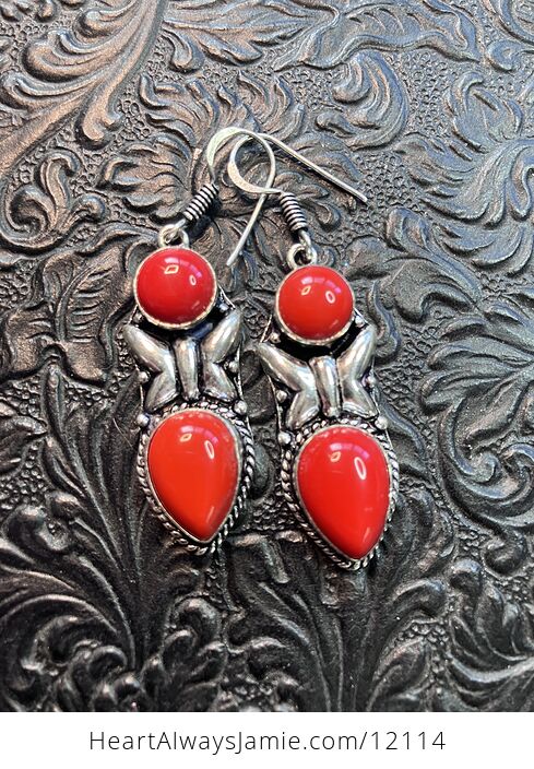 Red Coral Crystal Stone Jewelry Earrings with Butterflies - #WL9O2aSM2Ko-2