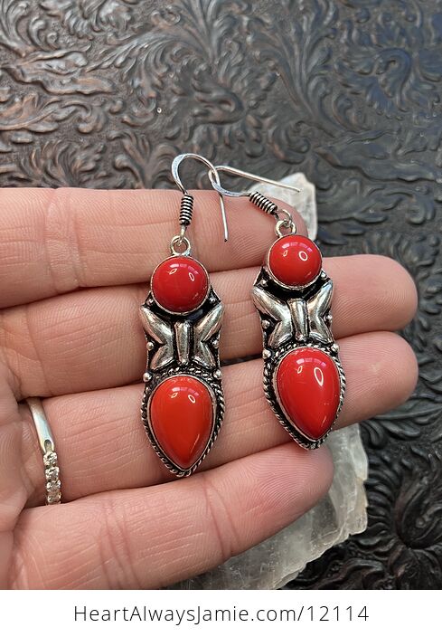 Red Coral Crystal Stone Jewelry Earrings with Butterflies - #WL9O2aSM2Ko-1