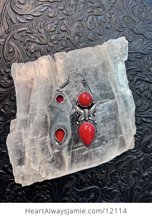 Red Coral Crystal Stone Jewelry Earrings with Butterflies - #WL9O2aSM2Ko-5