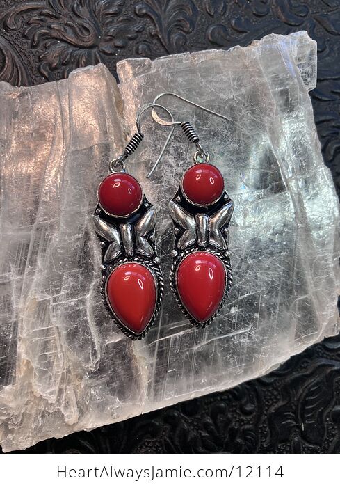 Red Coral Crystal Stone Jewelry Earrings with Butterflies - #WL9O2aSM2Ko-4