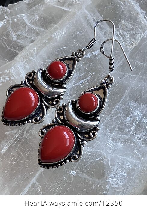 Red Coral Witchy Boho Crescent Moon Lunar Stone Crystal Jewelry Earrings - #vxA54FNafHk-3