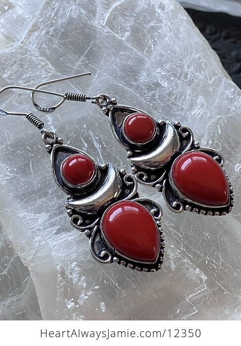 Red Coral Witchy Boho Crescent Moon Lunar Stone Crystal Jewelry Earrings - #vxA54FNafHk-2