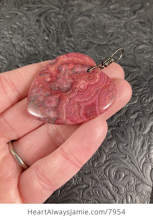 Red Crazy Lace Mexican Agate Heart Shaped Stone Jewelry Pendant - #GKUad5pJ5vg-6