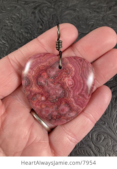 Red Crazy Lace Mexican Agate Heart Shaped Stone Jewelry Pendant - #GKUad5pJ5vg-1
