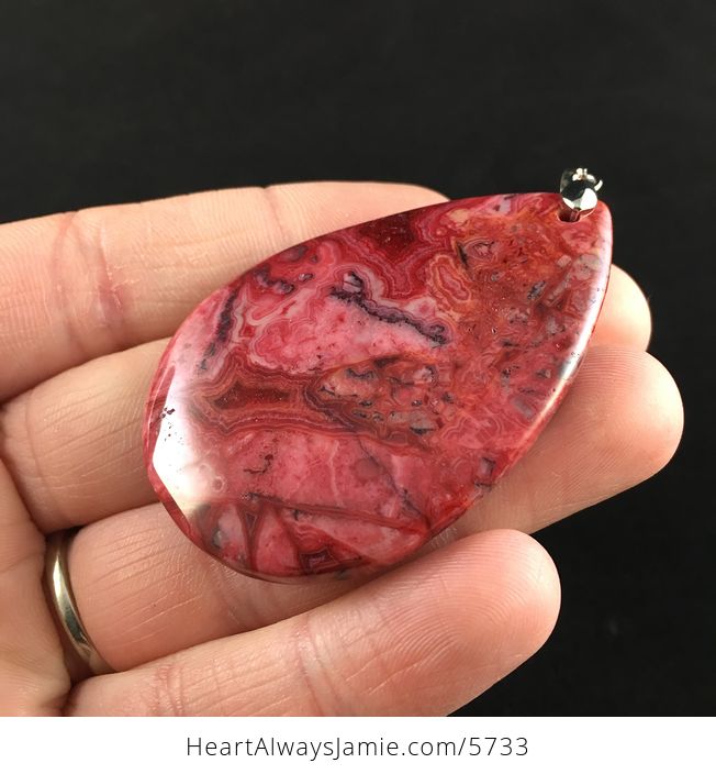 Red Druzy Crazy Lace Agate Stone Jewelry Pendant - #De89GjXAC6Y-3