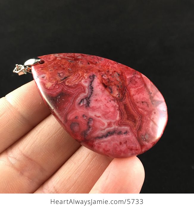 Red Druzy Crazy Lace Agate Stone Jewelry Pendant - #De89GjXAC6Y-4