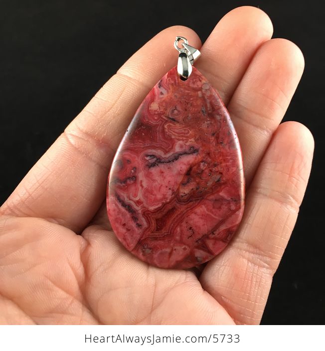 Red Druzy Crazy Lace Agate Stone Jewelry Pendant - #De89GjXAC6Y-1