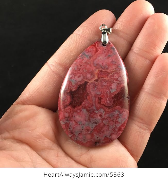 Red Druzy Crazy Lace Agate Stone Jewelry Pendant - #qHQjrb4TkDQ-1