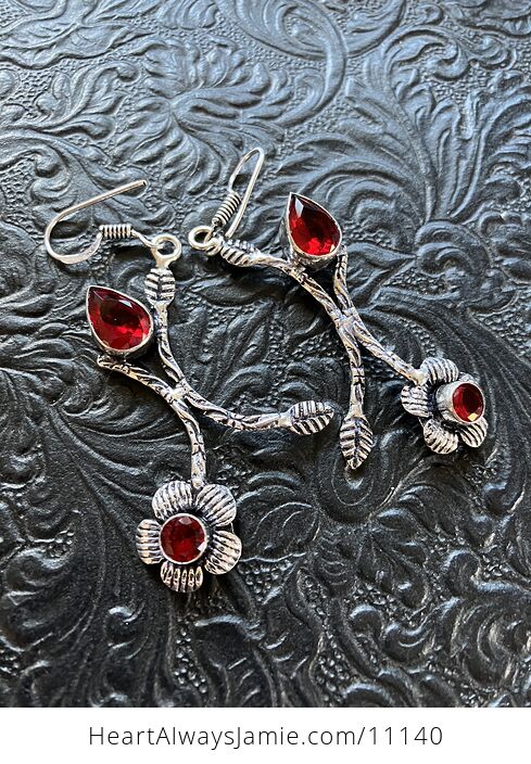 Red Floral Crystal Jewelry Earrings - #JdlRgLlXzZc-6