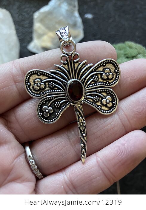 Red Garnet Dragonfly Stone Jewelry Crystal Pendant - #cDiEHegKEkQ-3