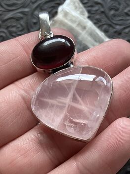 Red Gem and Rose Quartz Crystal Stone Jewelry Pendant #214XN26cSy0