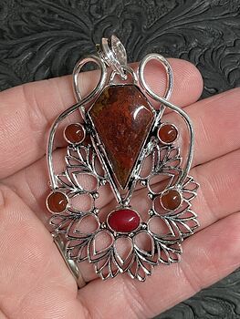 Red Indian Agate Coral and Carnelian Pendant Stone Crystal Jewelry #w43974Gzu1s